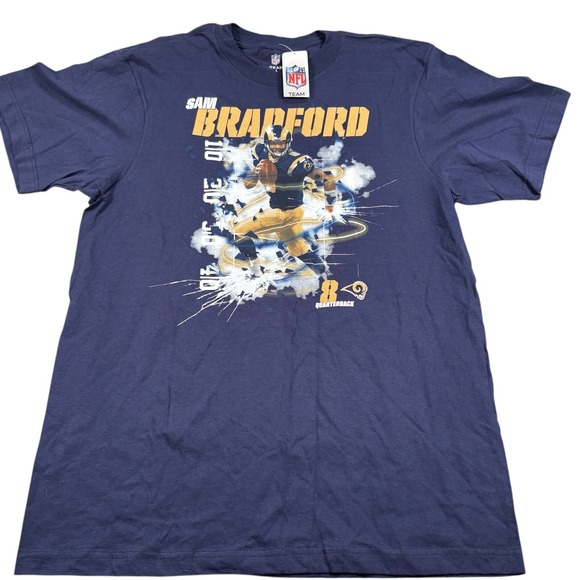 NWT‎ NFL Sam Bradford Rams Mens Navy Blue Cotton Sports Football T-Shirt Rare L - Picture 2 of 7